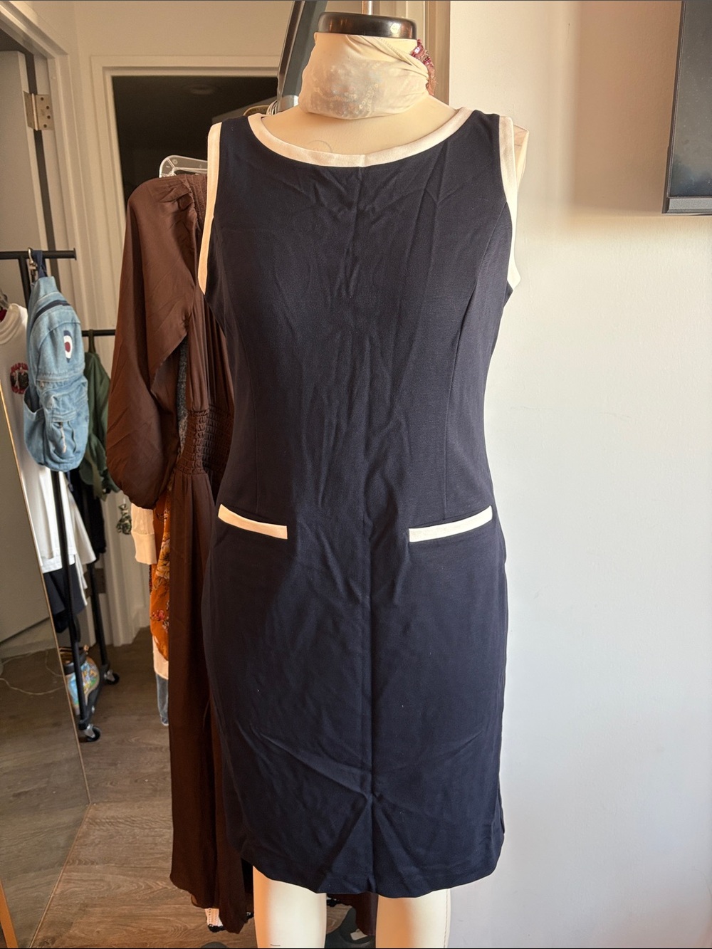 Talbots Navy Dress with White Trim